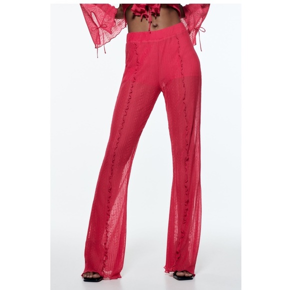 NWT Zara Pink Pleated Flares‎ Size Small - Picture 1 of 15